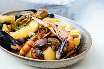 closeup mix seafood soup pot