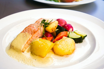 Grilled Salmon - with fresh lettuce and mash potatoes