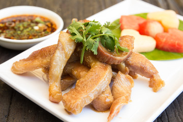 Fried pork neck with sweet sauce