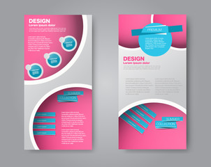 Vector flyer and leaflet design. Set of two side brochure templates. Pink and blue color.