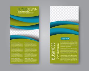Vector flyer and leaflet design. Set of two side brochure templates. Blue and green color.
