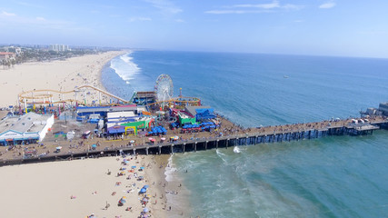 Fototapeta premium SANTA MONICA, CA - AUGUST 2ND, 2017: Santa Monica Pier from high viewpoint. This is a major attraction in Los Angeles area
