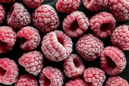 frozen raspberry, macro, top view