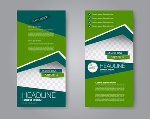 Vector flyer and leaflet design. Set of two side brochure templates. Vertical banners. Green color. Vector illustration.