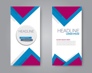 Vector flyer and leaflet design. Set of two side brochure templates. Vertical banners. Pink and blue color. Vector illustration.