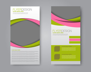 Skinny flyer or leaflet design. Set of two side brochure template or banner.  Vector illustration. Green and pink color.