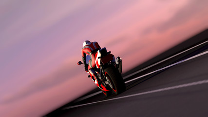 The image of a motorcycle at night 3D illustration