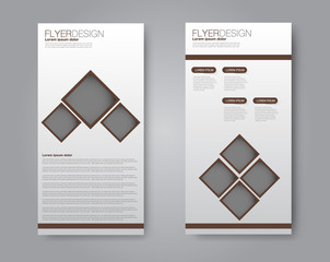 Skinny flyer or leaflet design. Set of two side brochure template or banner.  Vector illustration. Brown color.