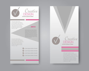 Skinny flyer or leaflet design. Set of two side brochure template or banner.  Vector illustration. Pink color.