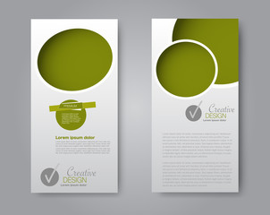 Skinny flyer or leaflet design. Set of two side brochure template or banner.  Vector illustration. Green color.