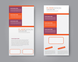 Skinny flyer or leaflet design. Set of two side brochure template or banner.  Vector illustration. Red and prange color.