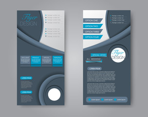 Skinny flyer or leaflet design. Set of two side brochure template or banner.  Vector illustration. Blue color.