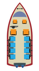 Seat Map of Small Moter boat on white Background