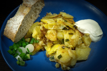 Fried potato sliced slices on a plate