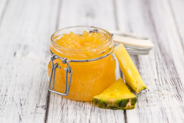 Fresh made Pineapple Jam on a rustic background