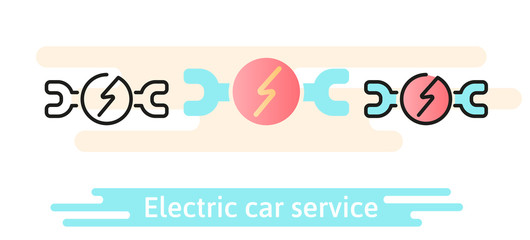 Service and repair of an electric car icon. Linear, flat and material design concept.