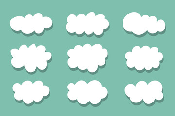 Set of white clouds collection vector icons isolated on blue background