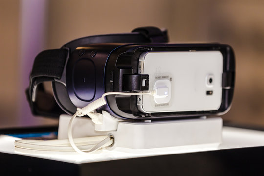 virtual reality glasses on the stand at the exhibition of innovative technologies