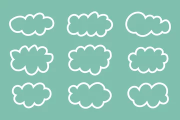 Foto auf Acrylglas Set of white clouds collection vector icons isolated on blue background © Annop