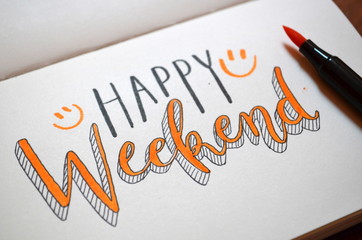 HAPPY WEEKEND Watercolour Hand Lettering in Notebook