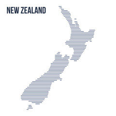 Vector abstract hatched map of New Zealand with horizontal lines isolated on a white background.