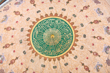 Ceiling decoration close up in Suleymaniye Mosque in Istanbul, Turkey