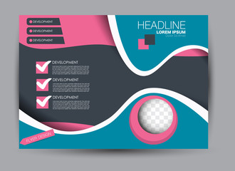 Flyer, brochure, billboard template design landscape orientation for education, presentation, website. Blue and pink color. Editable vector illustration.