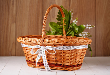 Fototapeta na wymiar handmade bamboo basket decorated with flowers
