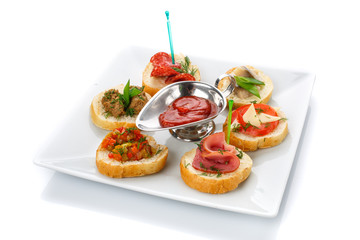 Cupboards with sauce . Restaurant meals, snacks