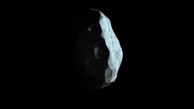 3D rendered Animation of Asteroid floating in space	with orbiting rocks.
