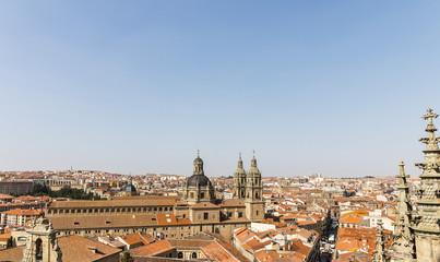 Obraz premium Aerial view of Salamanca from roof of new Cathedral, with Salamanca University, Community of Castile and León, Spain. Declared a World Heritage Site in 1988