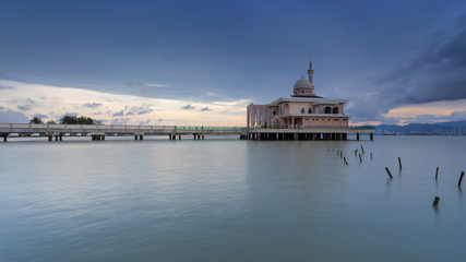 Sunset at the Floating Mosque,Penang Port, Seberang Perai, Malaysia.