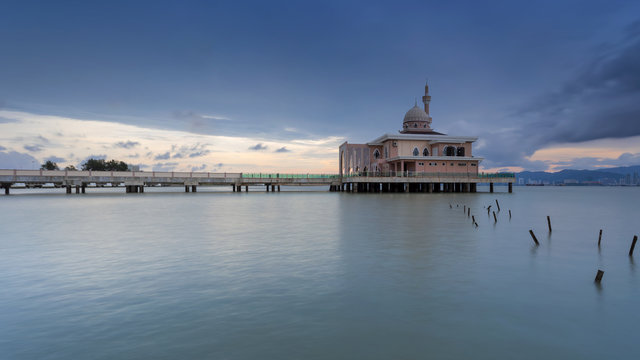 Sunset At The Floating Mosque,Penang Port, Seberang Perai, Malaysia.