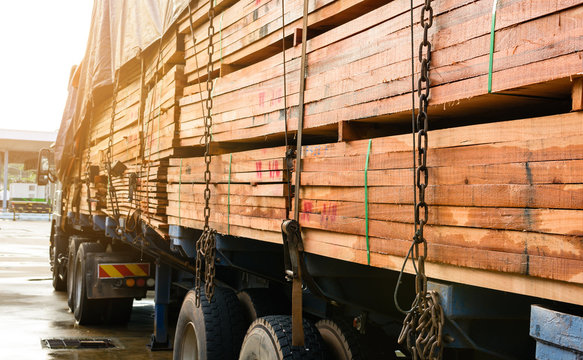 Timber transport truck Park waiting for inspection