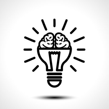 Logo with a half of light bulb and brain isolated on white background. Symbol of creativity, creative idea, mind, thinking. Vector illustration.