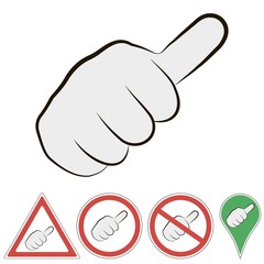 sign of hitchhiking hand with finger to the top, vector sign of a passing car fist with  finger to the top. - obrazy, fototapety, plakaty