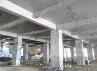 Casted concrete column at the construction site. 