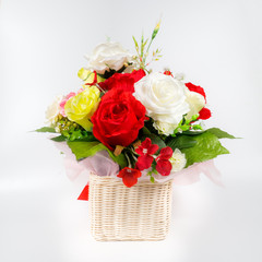 Beautiful rose flower bouquet on white background. Bunch of flowers. Red rose,yellow,white.