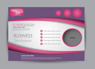 Flyer, brochure, billboard template design landscape orientation for education, presentation, website. Pink and purple color. Editable vector illustration.