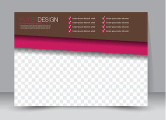 Brown and pink landscape wide flyer or brochure template. Billboard abstract background design. Business, education, presentation, advertisement concept. Vector illustration.