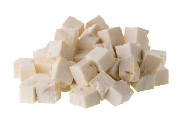soy cheese tofu diced isolated on white background