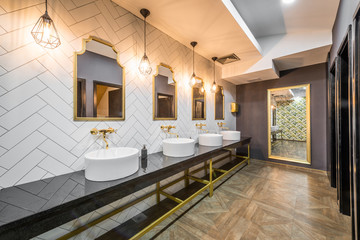 Interior designe of public toilet in modern hotel or restaurant