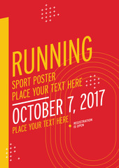 Run championship poster design template. Running marathon vector flyer. Stadium track