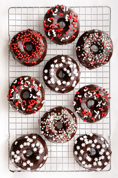 Christmas theme chocolate donuts