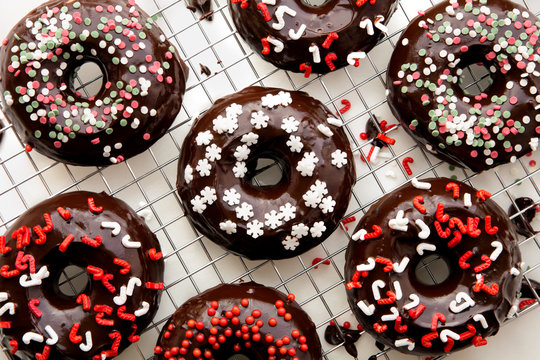 Christmas theme chocolate donuts
