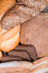 Mixed frash baked bread background