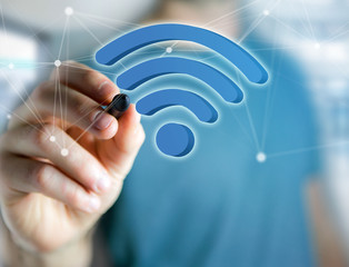Wifi symbol displayed on a futuristic interface - Connection and internet concept