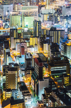 Night skyline of Osaka city Japan
