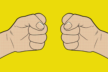 Fist Bump Pop Art. Vector illustration.