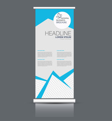 Roll up banner stand template. Abstract banner background for design,  business, education, advertisement. Blue color. Vector  illustration.